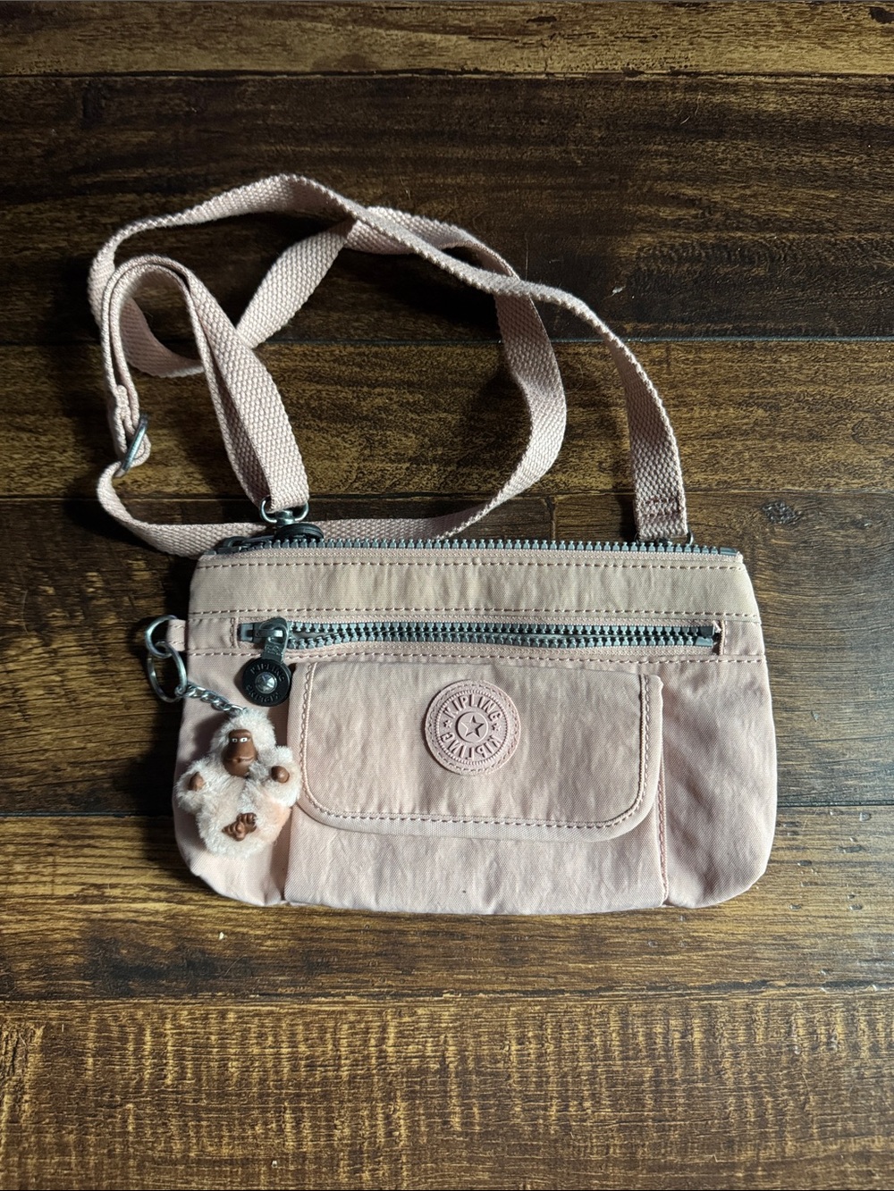 Kipling Blush Pink Small Crossbody Bag with Monkey Charm